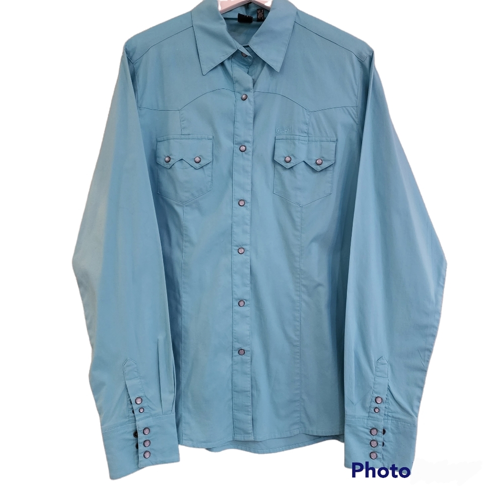 Cruel Girl Teal Long Sleeve XL Western Shirt with Pearl Snaps